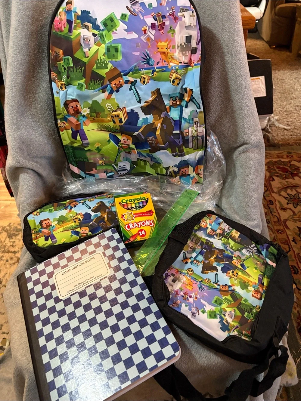 Kids Minecraft backpack 15 inches with laptop pocket, lunchbag &